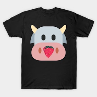 Strawberry Cow Eating, Cute , Cartoon T-Shirt